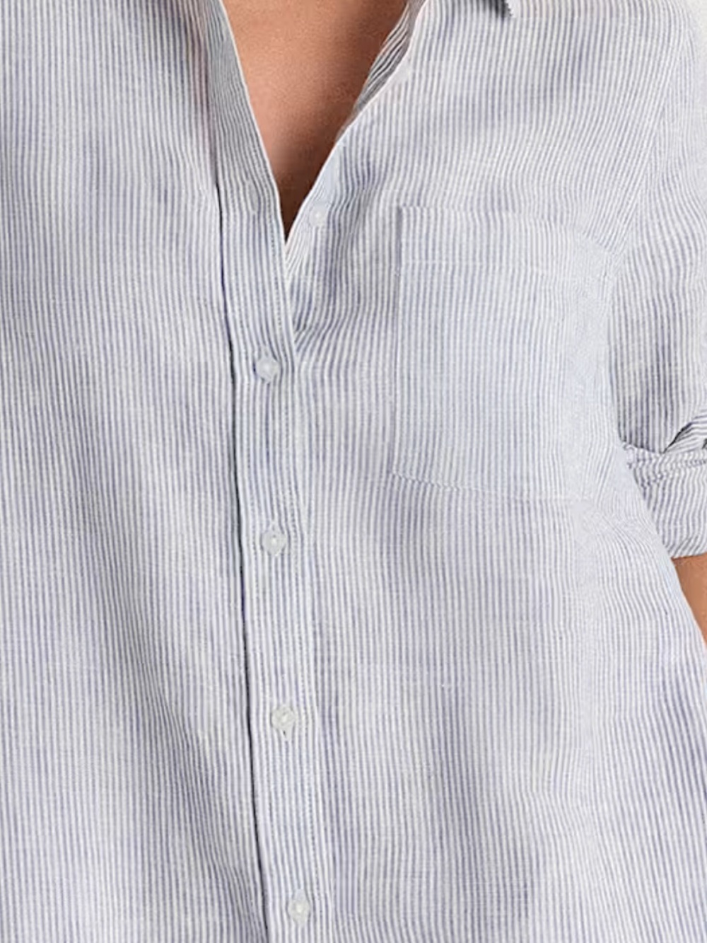 Quince blue & white Striped Linen Shirt Mini Dress - Picture 2 of 2